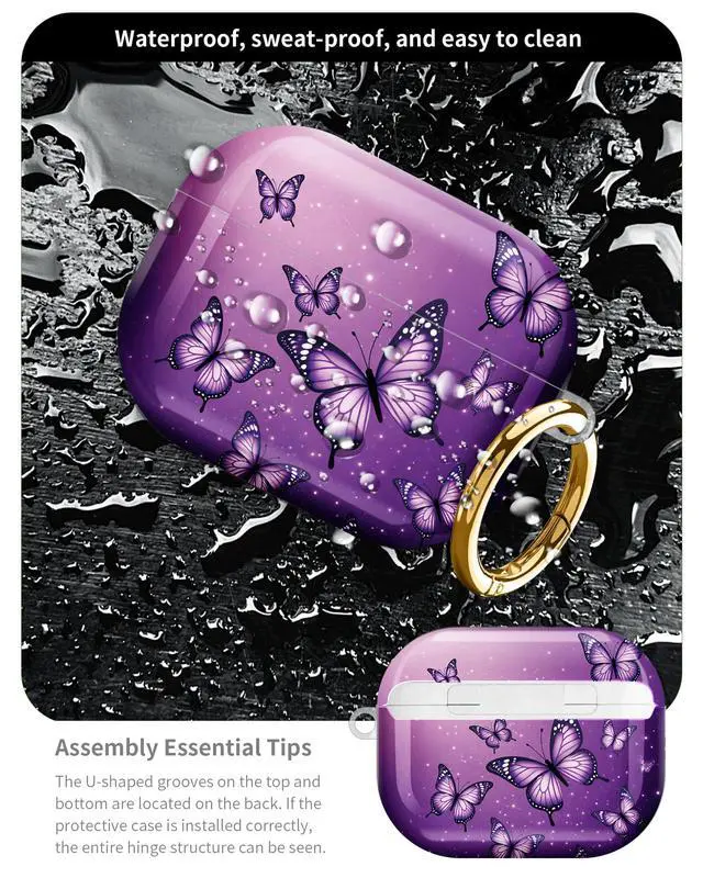 Alt view image 5 of 6 - Compatible with AirPod Pro 3 Case 2025,Shockproof Hard Protective Case,Wireless Charging Compatible, Trendy Elegant Design Cover for Women Men(Purple Butterflies Fluttering in Sky)