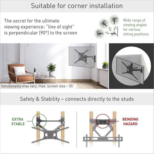 Alt view image 6 of 6 - TV Wall Mount, 13-90 inch Dual Arm Full Motion Articulating - 4 Movement Flat/Curved Screen Bracket, Holds up to 132 lbs, Extra Stable, Fits LED OLED LCD