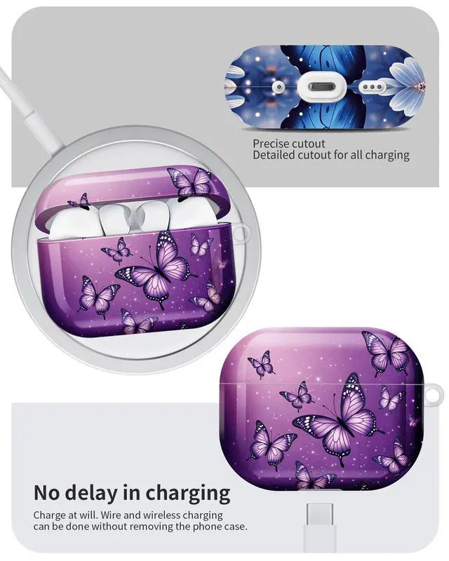 Alt view image 6 of 6 - Compatible with AirPod Pro 3 Case 2025,Shockproof Hard Protective Case,Wireless Charging Compatible, Trendy Elegant Design Cover for Women Men(Purple Butterflies Fluttering in Sky)