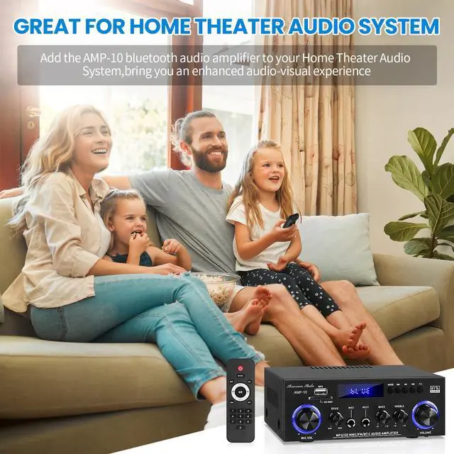 Alt view image 2 of 7 - AMP-10 Bluetooth Audio Amplifiers 2.0CH 50WX2 RMS Stereo Amp Receivers | Mini Power Amplifier for Home Speaker Max.600W Output w/FM Radio, Echo, MIC, USB, SD Input for Home,Car Audio