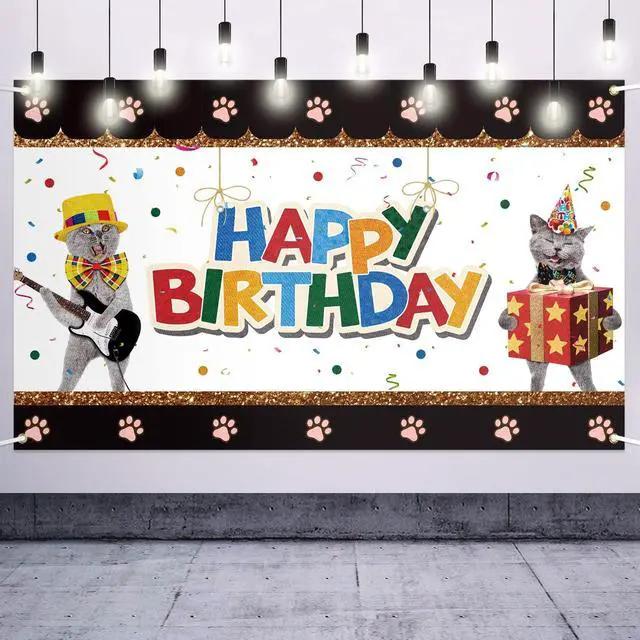 Main image of Pet Happy Birthday Party Decorations, Pet Cat Theme Large Backdrop Banner - Perfect for Funny Cat Birthday Party Decorations Sign