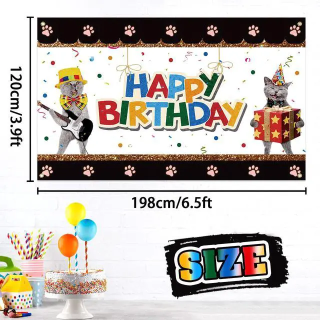 Alt view image 2 of 6 - Pet Happy Birthday Party Decorations, Pet Cat Theme Large Backdrop Banner - Perfect for Funny Cat Birthday Party Decorations Sign