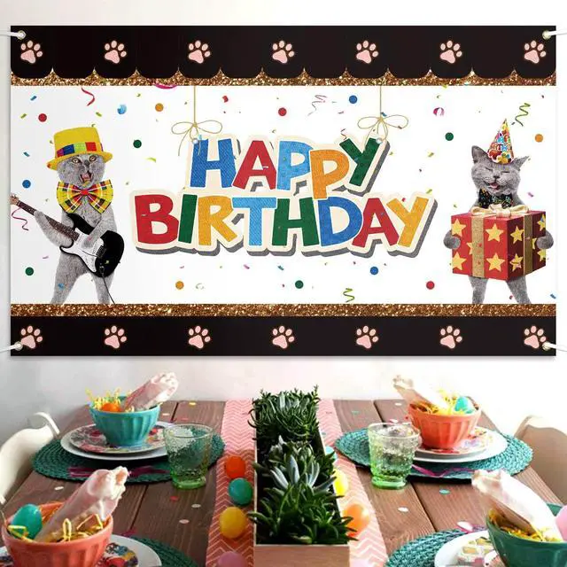 Alt view image 4 of 6 - Pet Happy Birthday Party Decorations, Pet Cat Theme Large Backdrop Banner - Perfect for Funny Cat Birthday Party Decorations Sign