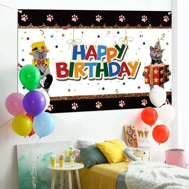 Alt view image 5 of 6 - Pet Happy Birthday Party Decorations, Pet Cat Theme Large Backdrop Banner - Perfect for Funny Cat Birthday Party Decorations Sign