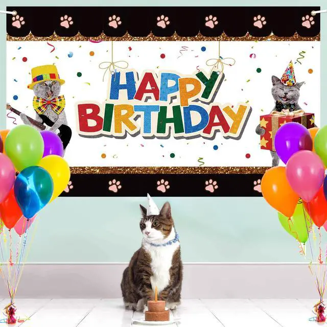Alt view image 3 of 6 - Pet Happy Birthday Party Decorations, Pet Cat Theme Large Backdrop Banner - Perfect for Funny Cat Birthday Party Decorations Sign