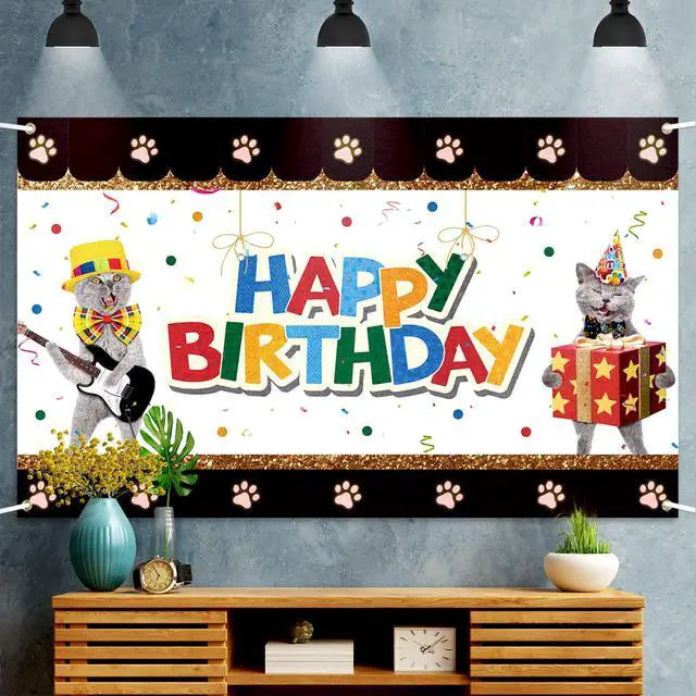 Alt view image 6 of 6 - Pet Happy Birthday Party Decorations, Pet Cat Theme Large Backdrop Banner - Perfect for Funny Cat Birthday Party Decorations Sign