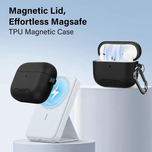 Alt view image 3 of 6 - Magnetic Lock Lid Case Compatible with AirPods Pro 3 | Built-in Phone Stand, MagSafe Ready, Shockproof Protective Cover with Lanyard