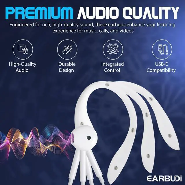 Alt view image 4 of 6 - USB-C Wired Earbuds with Bendable Custom Earloops Comfortable Fit, Sound, Compatible with Latest USB-C Phones