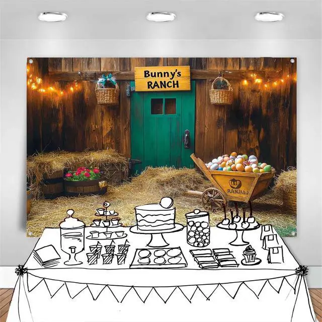 Alt view image 5 of 7 - 8x6ft Spring Easter Backdrop Banner Rustic Vintage Wooden House Barn Easter Party Decorations Easter Bunny's Ranch Theme Photography Background Fabric Photo Booth Supplies