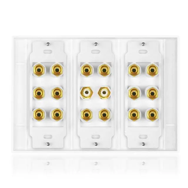 Alt view image 3 of 7 - Speaker Wall Plate 16 Banana Post and 2 RCA | 5 6 7.1/7.2 or 8.1/8.2 Compatible, One or Two Subwoofer Compatible, Home Theater Audio