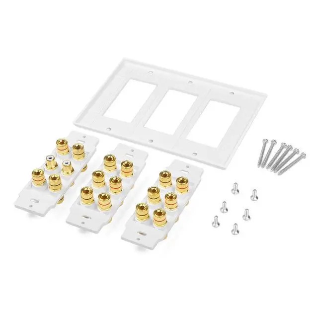Alt view image 4 of 7 - Speaker Wall Plate 16 Banana Post and 2 RCA | 5 6 7.1/7.2 or 8.1/8.2 Compatible, One or Two Subwoofer Compatible, Home Theater Audio