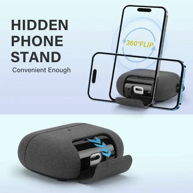 Alt view image 4 of 6 - Magnetic Lock Lid Case Compatible with AirPods Pro 3 | Built-in Phone Stand, MagSafe Ready, Shockproof Protective Cover with Lanyard
