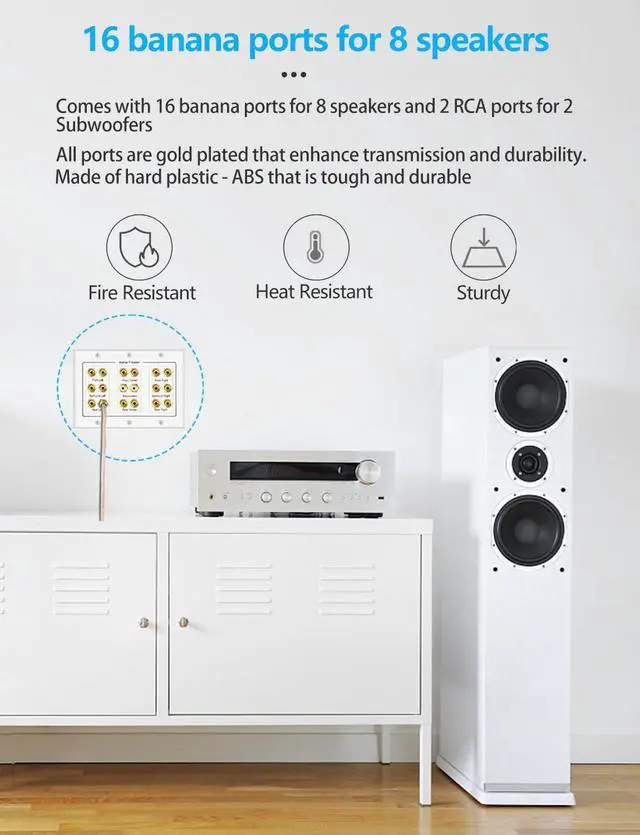 Alt view image 5 of 7 - Speaker Wall Plate 16 Banana Post and 2 RCA | 5 6 7.1/7.2 or 8.1/8.2 Compatible, One or Two Subwoofer Compatible, Home Theater Audio