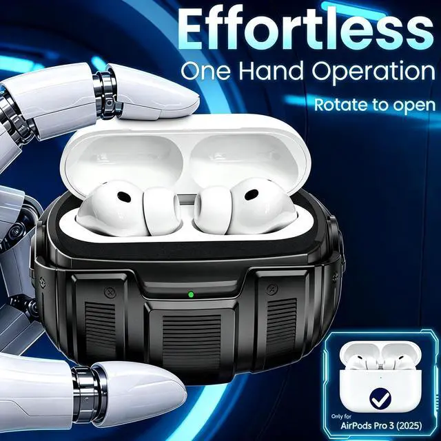 Alt view image 2 of 6 - for AirPods Pro 3 Case 2025 (Black) | Unique Space Capsule Appearance, Rotating Opening Method;Helps Relieve Stress, Built-in Magnetic Locking, with Cleaning Kit