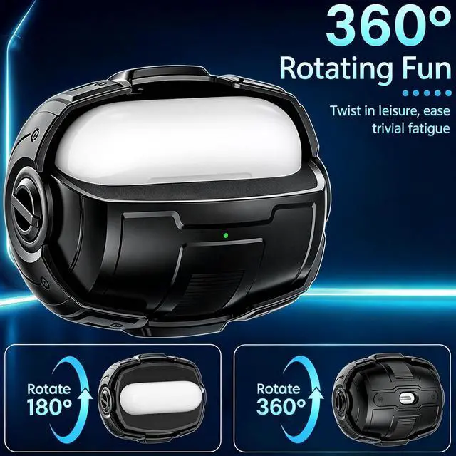 Alt view image 3 of 6 - for AirPods Pro 3 Case 2025 (Black) | Unique Space Capsule Appearance, Rotating Opening Method;Helps Relieve Stress, Built-in Magnetic Locking, with Cleaning Kit