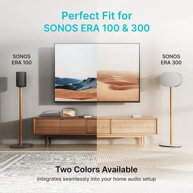 Alt view image 2 of 6 - Speaker Stand Compatible with Sonos era 100,100 SL,300,2 Pack,Black | 30.6" Fixed Height Floor Stand Pair, Wooden Speaker Stand,Black & Walnut