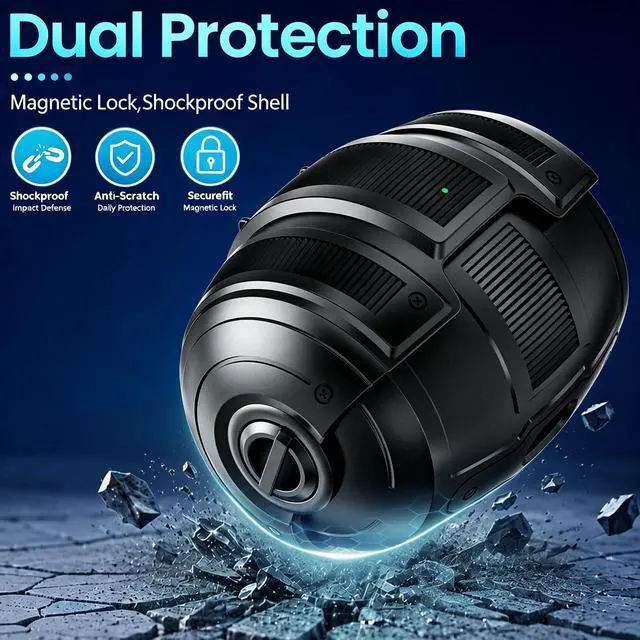 Alt view image 5 of 6 - for AirPods Pro 3 Case 2025 (Black) | Unique Space Capsule Appearance, Rotating Opening Method;Helps Relieve Stress, Built-in Magnetic Locking, with Cleaning Kit