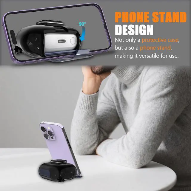Alt view image 3 of 7 - for Samsung Galaxy Buds 3/3 Pro Protective Case with Secure Lock Clip,Phone Stand Design Full Protection Shockproof TPU Case with Carabiner&Clean Kit (Black)