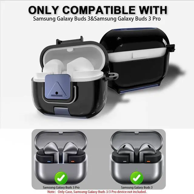 Alt view image 2 of 7 - for Samsung Galaxy Buds 3/3 Pro Protective Case with Secure Lock Clip,Phone Stand Design Full Protection Shockproof TPU Case with Carabiner&Clean Kit (Black)