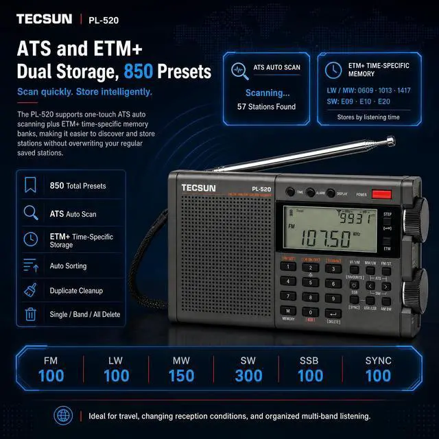 Alt view image 4 of 7 - PL-520 Portable AM FM Shortwave Radio with DSP SSB Receiver | Great Receiption, Sleep Timer, Travel and Emergency Radio