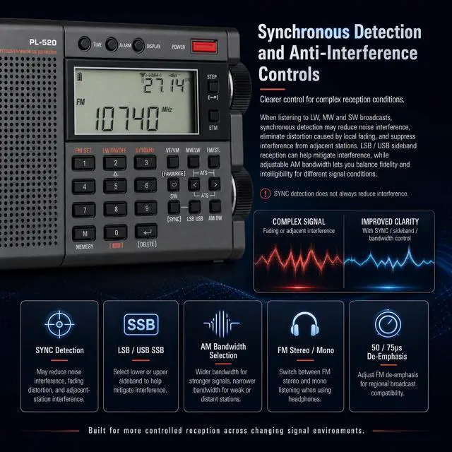 Alt view image 5 of 7 - PL-520 Portable AM FM Shortwave Radio with DSP SSB Receiver | Great Receiption, Sleep Timer, Travel and Emergency Radio