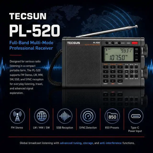 Alt view image 3 of 7 - PL-520 Portable AM FM Shortwave Radio with DSP SSB Receiver | Great Receiption, Sleep Timer, Travel and Emergency Radio