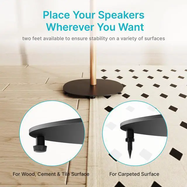 Alt view image 3 of 6 - Speaker Stand Compatible with Sonos era 100,100 SL,300,2 Pack,Black | 30.6" Fixed Height Floor Stand Pair, Wooden Speaker Stand,Black & Walnut