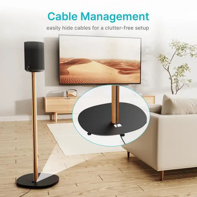 Alt view image 4 of 6 - Speaker Stand Compatible with Sonos era 100,100 SL,300,2 Pack,Black | 30.6" Fixed Height Floor Stand Pair, Wooden Speaker Stand,Black & Walnut