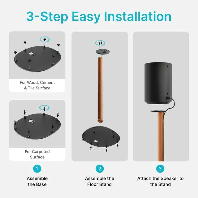 Alt view image 5 of 6 - Speaker Stand Compatible with Sonos era 100,100 SL,300,2 Pack,Black | 30.6" Fixed Height Floor Stand Pair, Wooden Speaker Stand,Black & Walnut