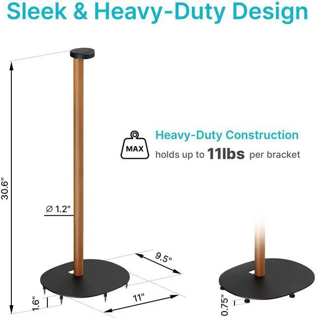 Alt view image 6 of 6 - Speaker Stand Compatible with Sonos era 100,100 SL,300,2 Pack,Black | 30.6" Fixed Height Floor Stand Pair, Wooden Speaker Stand,Black & Walnut