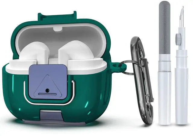 Main image of for Samsung Galaxy Buds 3/3 FE (2025)/3 Pro Protective Case with Secure Lock Clip,Phone Stand Design Full Protection Shockproof TPU Case with Carabiner&Clean Kit (Pine Green)