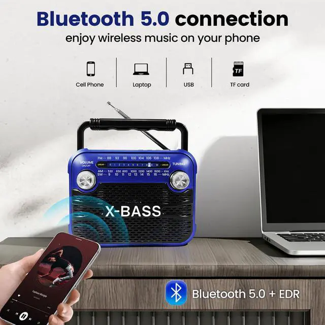 Alt view image 3 of 6 - Portable AM FM SW Radio with Bluetooth 5.0, Emergency Flashlight, USB Rechargeable Digital Tuner, Battery Operated Shortwave Radio for Camping Outdoor Home