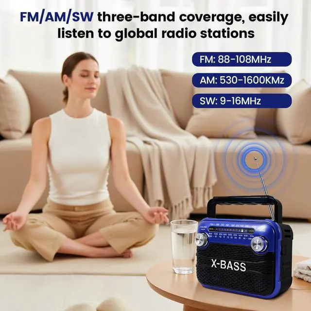 Alt view image 4 of 6 - Portable AM FM SW Radio with Bluetooth 5.0, Emergency Flashlight, USB Rechargeable Digital Tuner, Battery Operated Shortwave Radio for Camping Outdoor Home