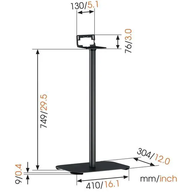 Alt view image 5 of 6 - Sound 3305 Universal Speaker Floor Stand | Max. 15 lbs (6.5 kg) | Height: 29.5 inch | Also fits Sonos Five & Play:5 | Universal Compatibility | Black | 1 Floor Stand