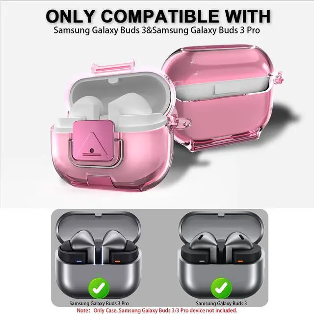 Alt view image 2 of 7 - for Samsung Galaxy Buds 3/3 FE (2025)/3 Pro Protective Case with Secure Lock Clip,Phone Stand Design Full Protection Shockproof TPU Case with Carabiner&Clean Kit (Clear Pink)