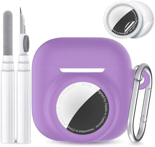 Main image of 2 in 1 Silicone Case Compatible with AirPod 4 and Air Tracker Tag,Anti-Scratch Anti-Lost Protective Skin Cover for AirPods 4th Generation with 2 PCS TPU Screen Protector&Lanyard (Purple)