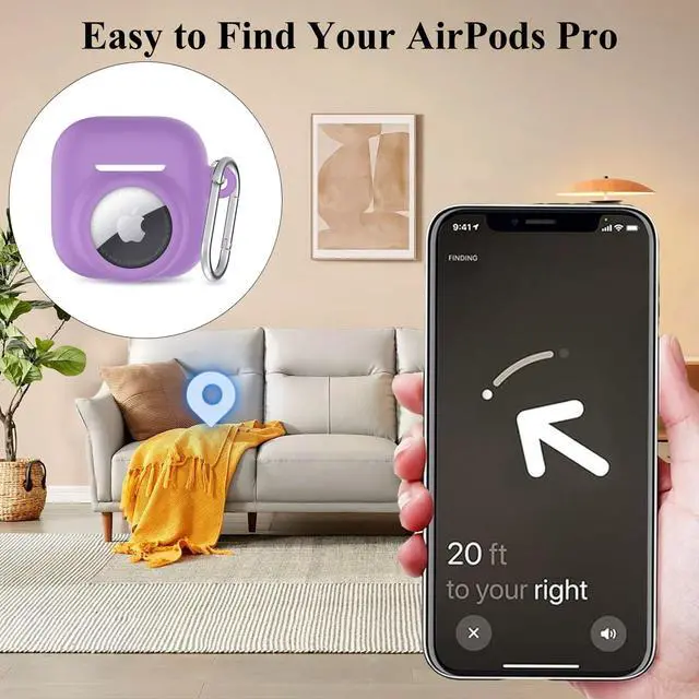 Alt view image 2 of 6 - 2 in 1 Silicone Case Compatible with AirPod 4 and Air Tracker Tag,Anti-Scratch Anti-Lost Protective Skin Cover for AirPods 4th Generation with 2 PCS TPU Screen Protector&Lanyard (Purple)