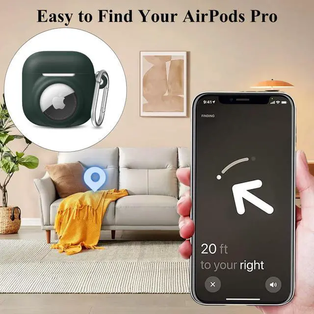 Alt view image 2 of 6 - 2 in 1 Silicone Case Compatible with AirPod 4 and Air Tracker Tag,Anti-Scratch Anti-Lost Protective Skin Cover for AirPods 4th Generation with 2 PCS TPU Screen Protector&Lanyard(Dark Green)