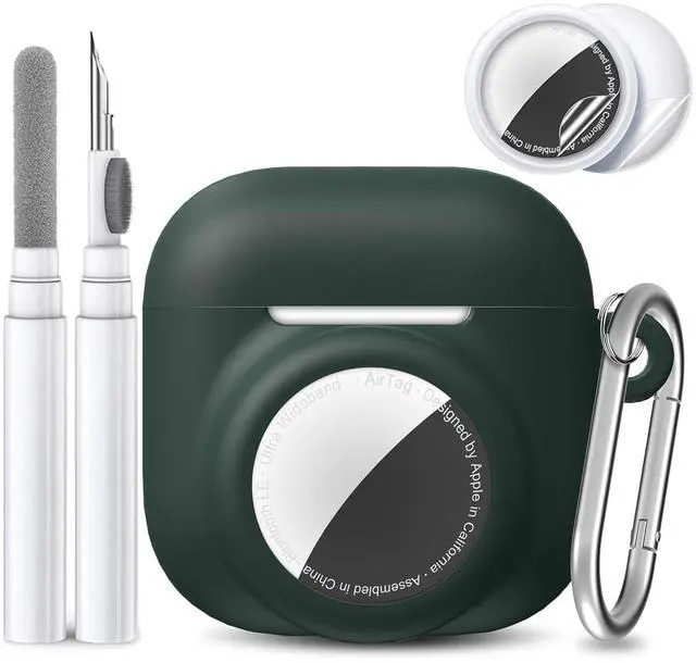 Main image of 2 in 1 Silicone Case Compatible with AirPod 4 and Air Tracker Tag,Anti-Scratch Anti-Lost Protective Skin Cover for AirPods 4th Generation with 2 PCS TPU Screen Protector&Lanyard(Dark Green)