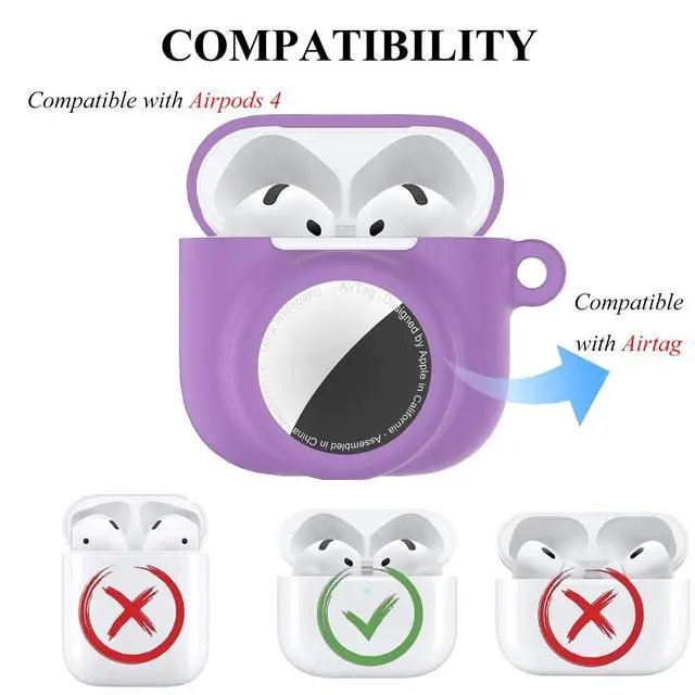 Alt view image 3 of 6 - 2 in 1 Silicone Case Compatible with AirPod 4 and Air Tracker Tag,Anti-Scratch Anti-Lost Protective Skin Cover for AirPods 4th Generation with 2 PCS TPU Screen Protector&Lanyard (Purple)