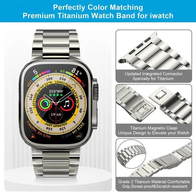 Alt view image 3 of 6 - Titanium Watch Band,Titanium Watch Strap with DLC Scratch Resistant,Fits Series 10 iWatch Wristband for 45 46 49mm of ULTRA 3 & Ultra 2/1,With Premium secure Titanium Watch clasp