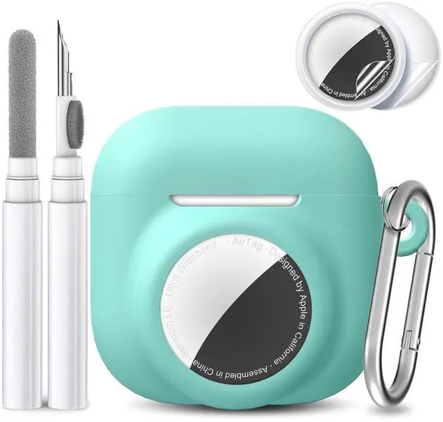 Main image of 2 in 1 Silicone Case Compatible with AirPod 4 and Air Tracker Tag,Anti-Scratch Anti-Lost Protective Skin Cover for AirPods 4th Generation with 2 PCS TPU Screen Protector&Lanyard (Aqua Green)