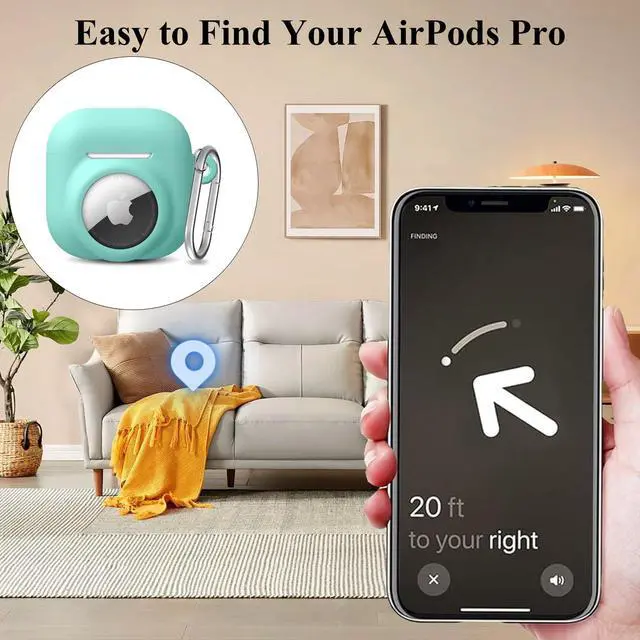 Alt view image 2 of 6 - 2 in 1 Silicone Case Compatible with AirPod 4 and Air Tracker Tag,Anti-Scratch Anti-Lost Protective Skin Cover for AirPods 4th Generation with 2 PCS TPU Screen Protector&Lanyard (Aqua Green)
