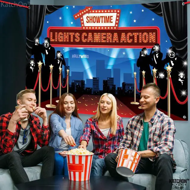 Alt view image 3 of 6 - Large Lights Camera Action Backdrop - 72x44 Inch | Lights Camera Action Decorations | Hollywood Theme Party Decorations | Hollywood Backdrop for Oscar Party Decorations