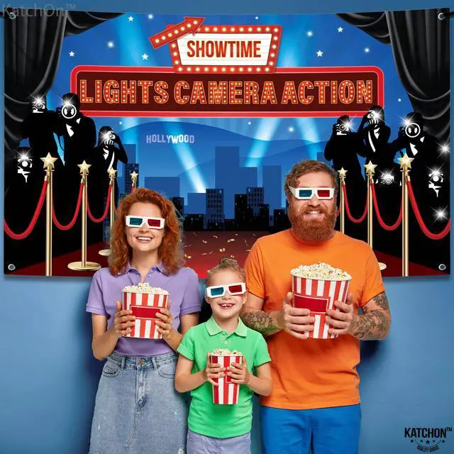 Alt view image 2 of 6 - Large Lights Camera Action Backdrop - 72x44 Inch | Lights Camera Action Decorations | Hollywood Theme Party Decorations | Hollywood Backdrop for Oscar Party Decorations