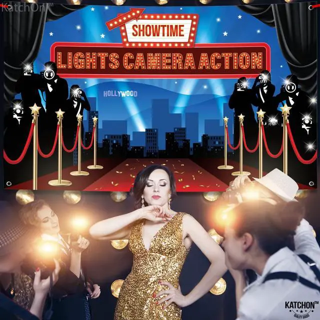 Alt view image 6 of 6 - Large Lights Camera Action Backdrop - 72x44 Inch | Lights Camera Action Decorations | Hollywood Theme Party Decorations | Hollywood Backdrop for Oscar Party Decorations