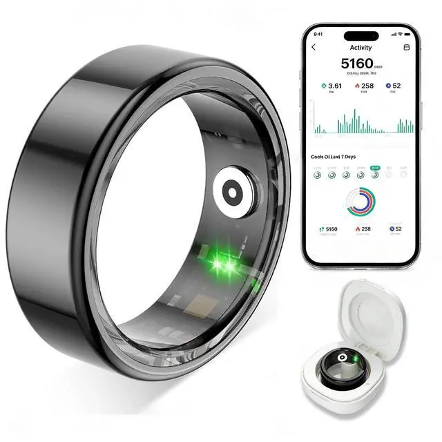 Main image of Smart Ring for Women Men,Fitness Tracker Ring with Heart Rate, Sleep Monitoring, Blood Oxygen, Step Counting for iOS and Android, No Subscription Fee, Waterproof (Black,10)