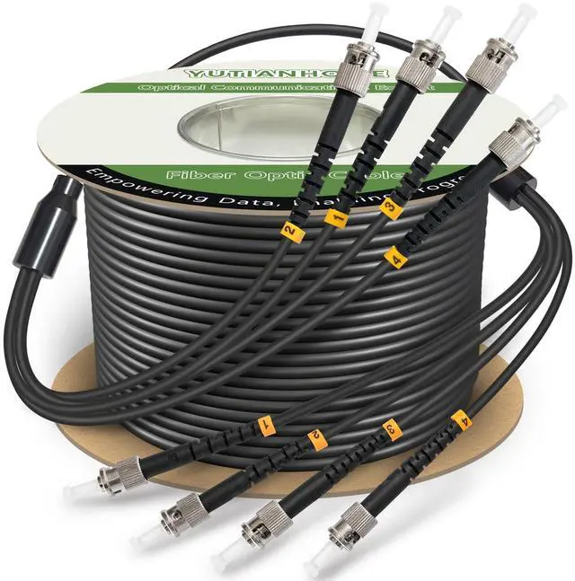 Main image of 165ft/50m 4 Core Industrial TPU ST to ST Outdoor Armored Fiber Optic Cable | 4 Strands OS2 Single Mode Fiber Patch Cord, 9/125um, OD-5mm, Direct Burial ST-ST
