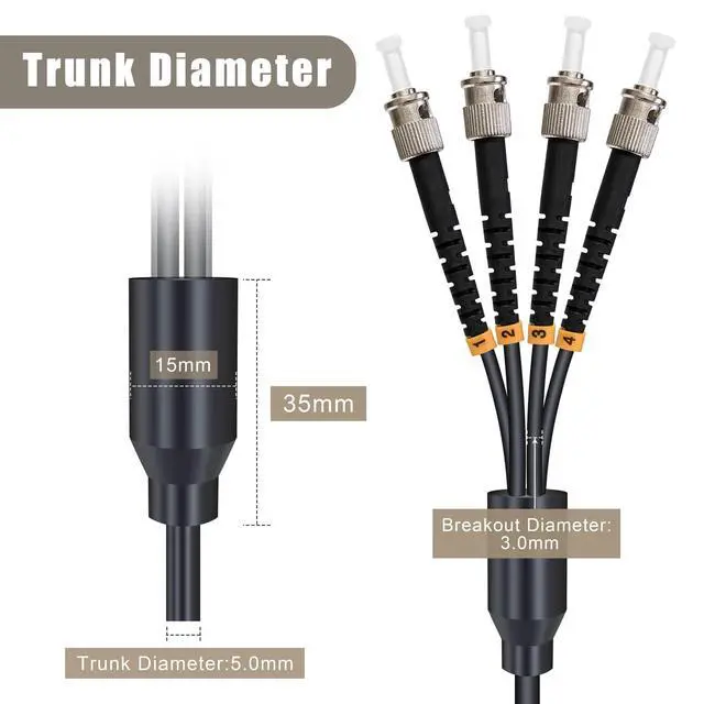 Alt view image 4 of 6 - 165ft/50m 4 Core Industrial TPU ST to ST Outdoor Armored Fiber Optic Cable | 4 Strands OS2 Single Mode Fiber Patch Cord, 9/125um, OD-5mm, Direct Burial ST-ST
