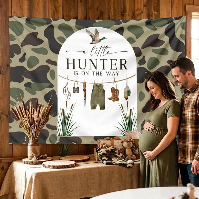Alt view image 4 of 7 - Duck Hunting Baby Shower Backdrop A Little Hunter is on the Way Baby Shower | A Little Hunter is on the Way Backdrop Hunting Duck Baby Shower Decorations Little Mallard Duck Birthday Party Supplies